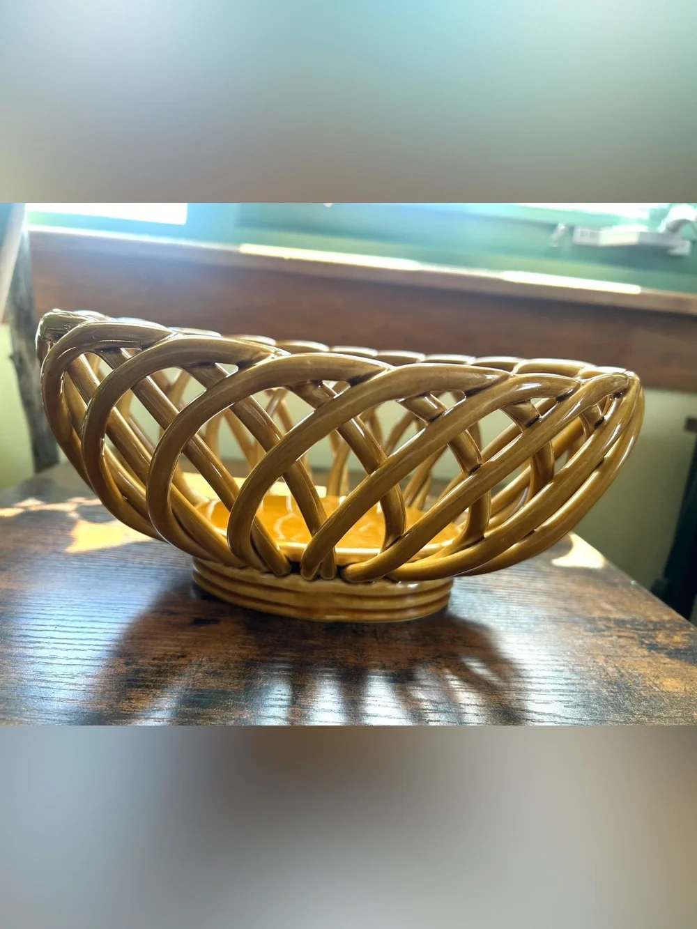 Eucalyptus Stoneware Vintage Woven Ceramic Basket Bowl Del Mar CA